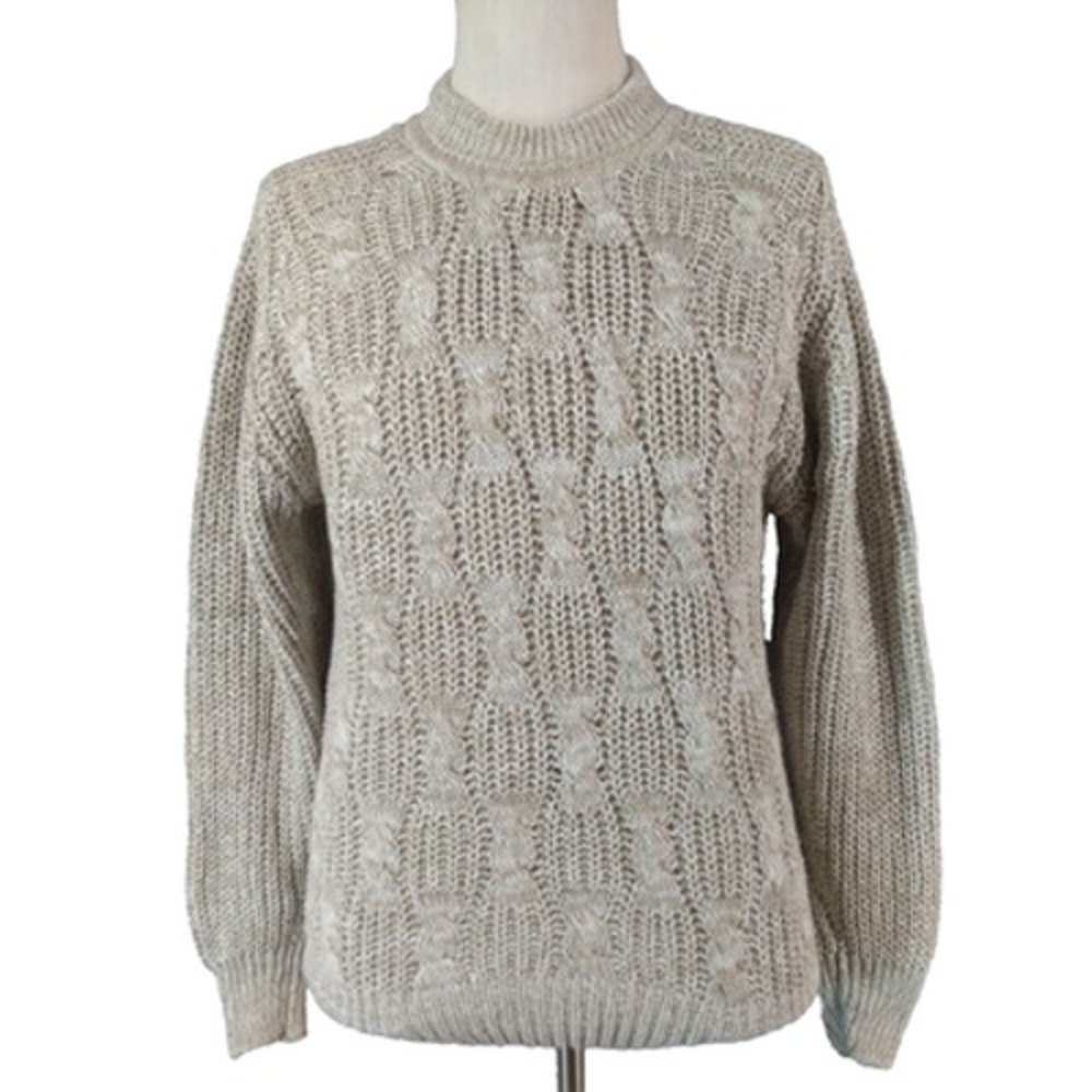 J. Riggings Sweater Mens Medium Beige Cable Knit Pullover Preppy Thick Cotton